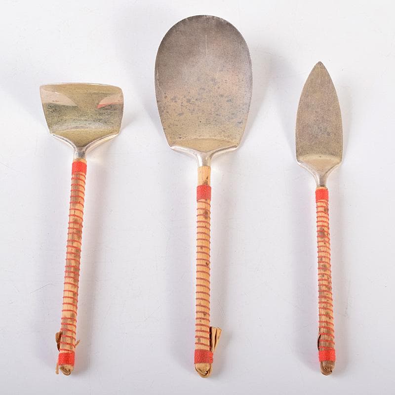 茶道具　金工師　木村清五郎造　南鐐　灰匙　三本組　約63g　共箱　M　R7732