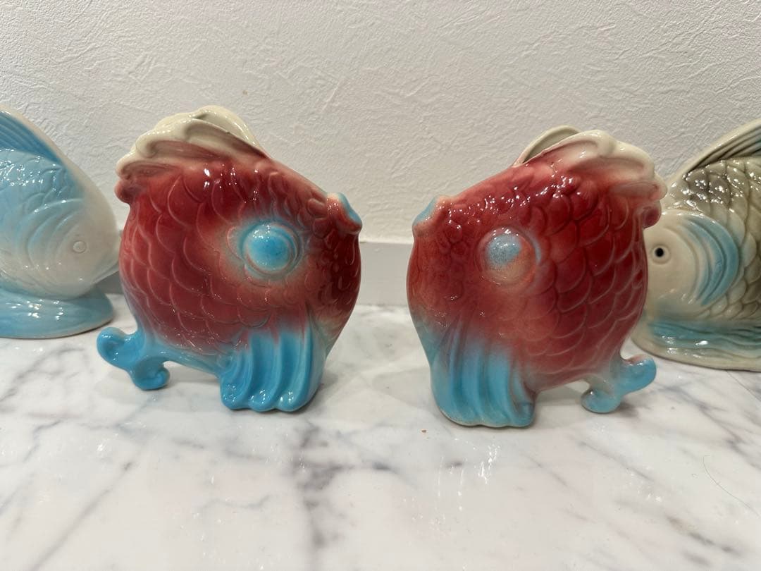 ヴィンテージ陶器 フィッシュ 置物＆花器 4点セット