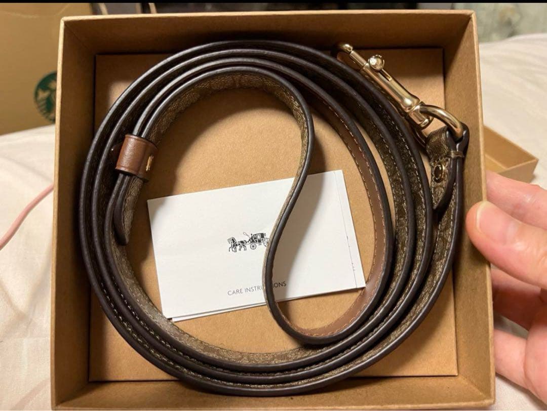 COACH 犬ブラウンレザーリード 130cm