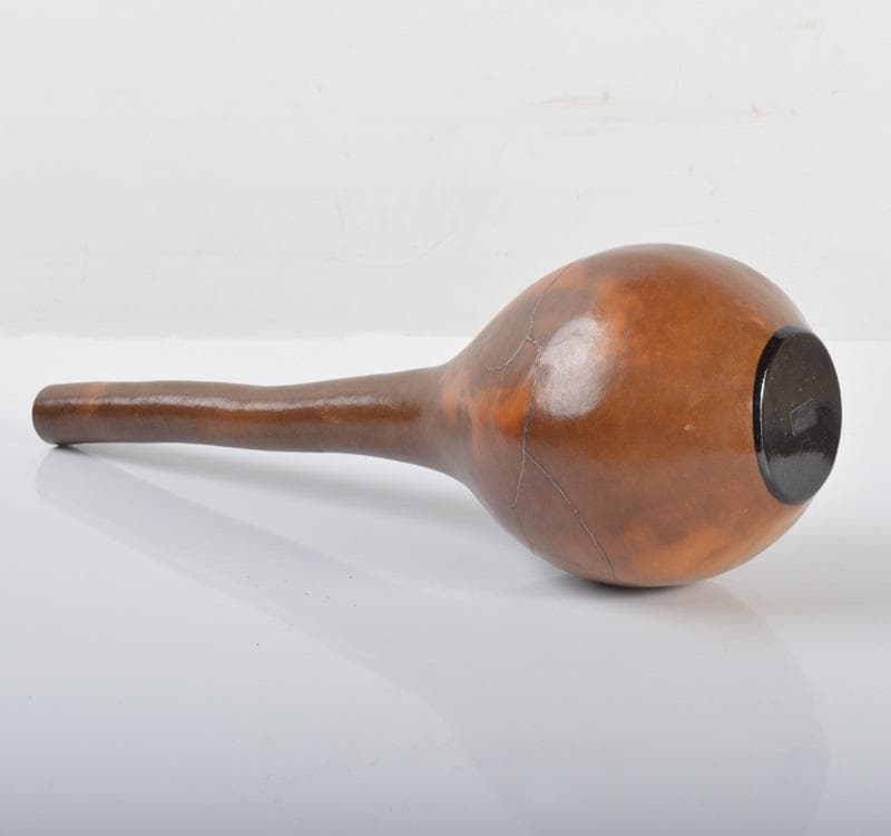 時代　瓢花入れ　瓢鶴首花生　銀蒔絵修繕枝文様　在銘　共箱 C　R4206