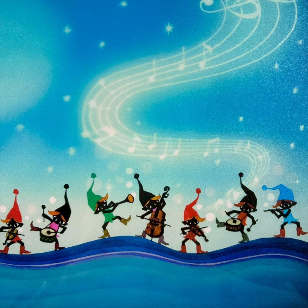 藤城清治「こびとの音楽隊」ダイヤモンドスクリーニング 直筆サイン入り 影絵作家