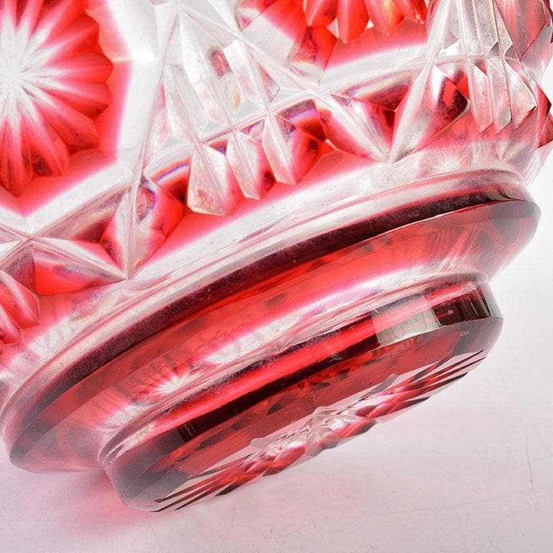 島津磯斉彬竈　薩摩ガラス工芸作　創作島津薩摩切子　向付鉢　共布共箱　GR8951