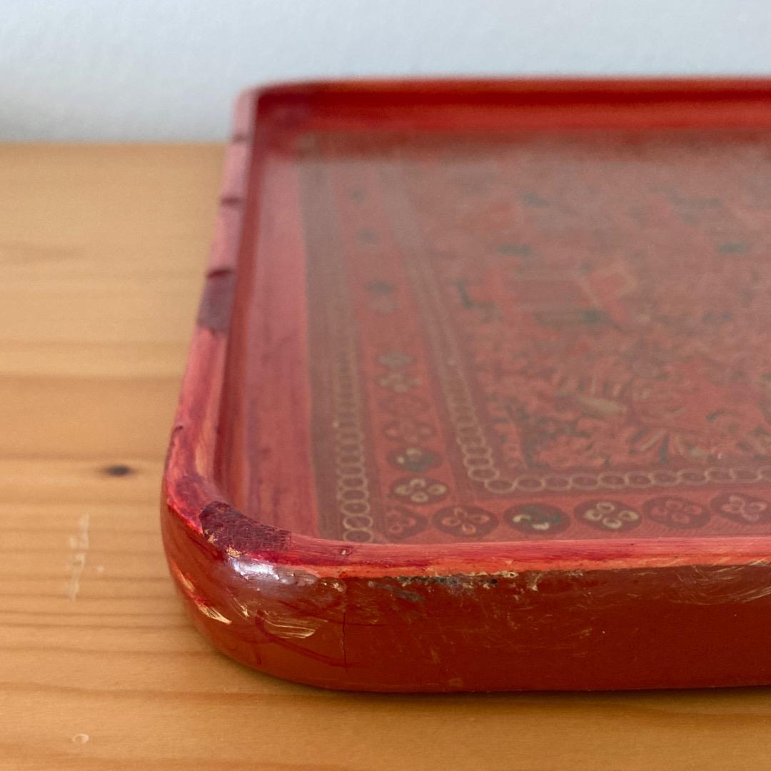 ミャンマー キンマ 漆のトレー お盆 エスニック アジアン 細密画