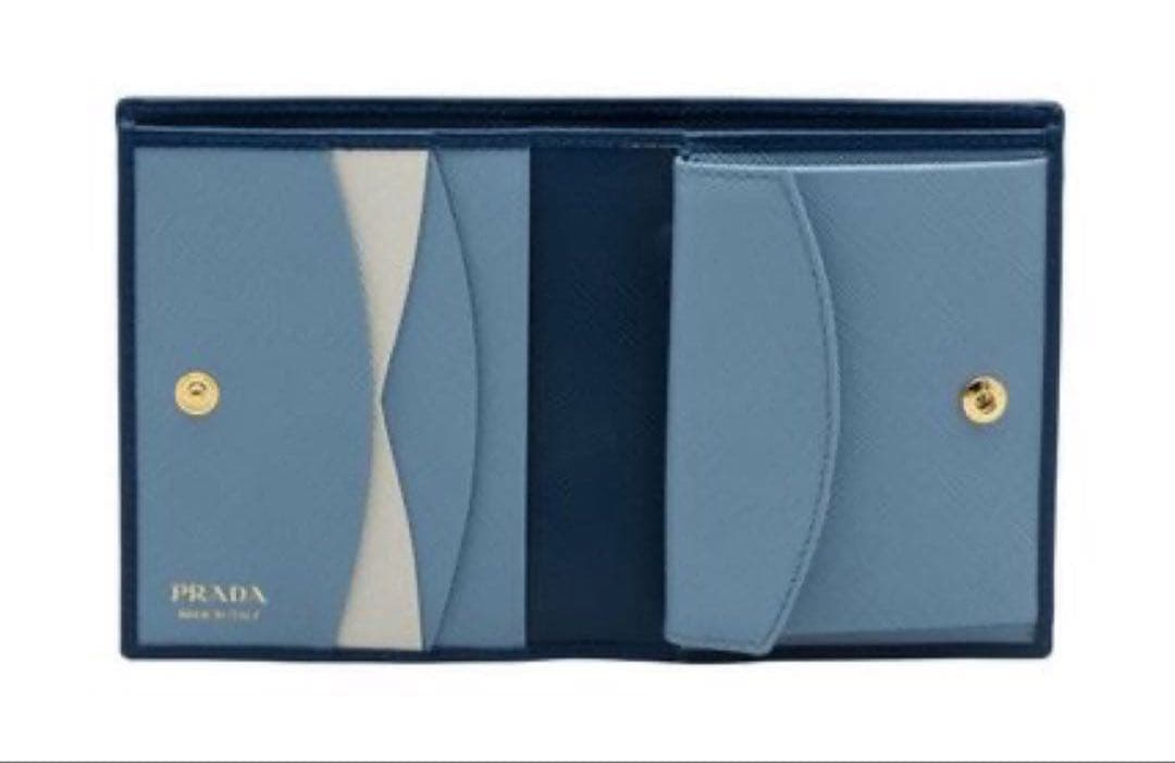 PRADA プラダ　サフィアーノ　バイカラー二つ折り財布　ブルー/ライトブルー