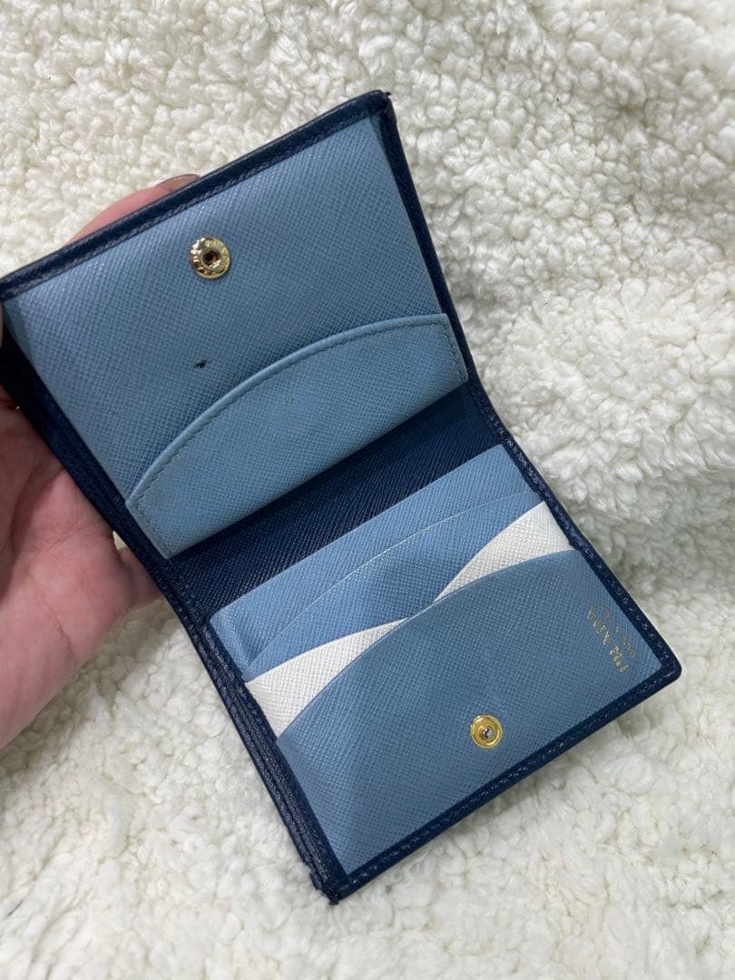 PRADA プラダ　サフィアーノ　バイカラー二つ折り財布　ブルー/ライトブルー