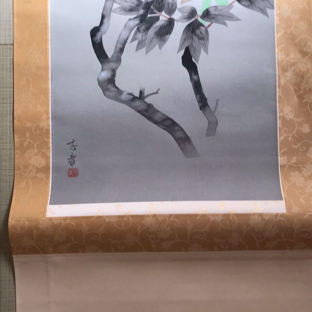 Is28 掛け軸 牡丹の花 日本画 四季花 牡丹 木箱付き　 芳章 美品