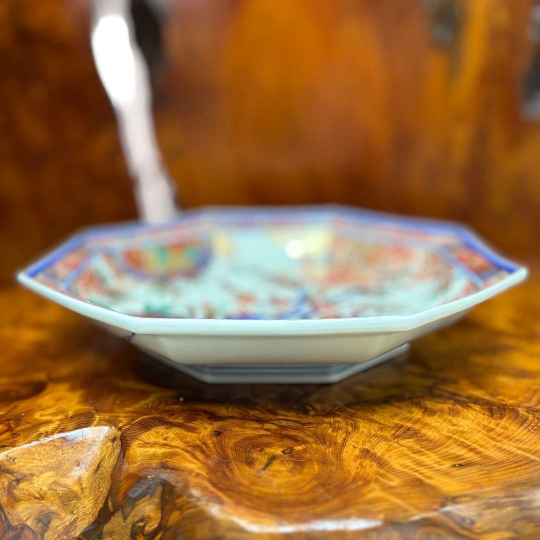 有田焼　波佐見焼　林九郎作　金彩松竹梅 鯉 狛犬絵　八角盛皿　飾り皿　美術品