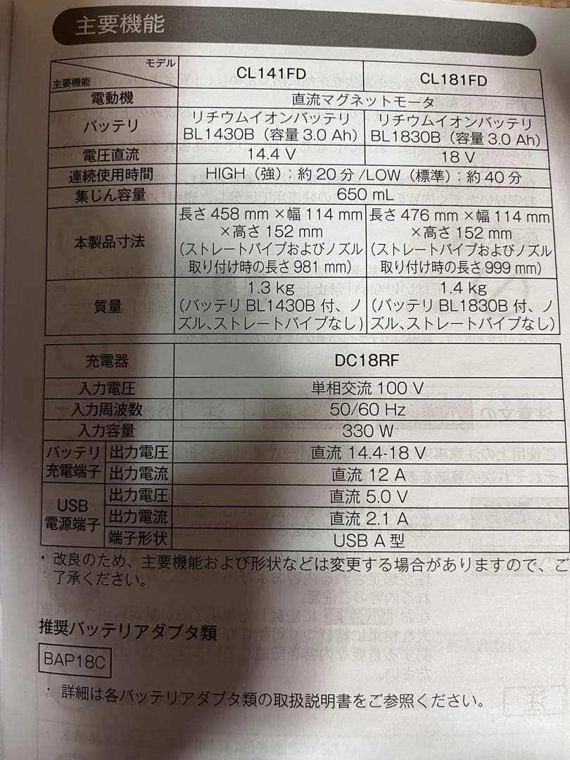 マキタ　充電式クリーナ　CL181FDRF W とサイクロンアタッチメント