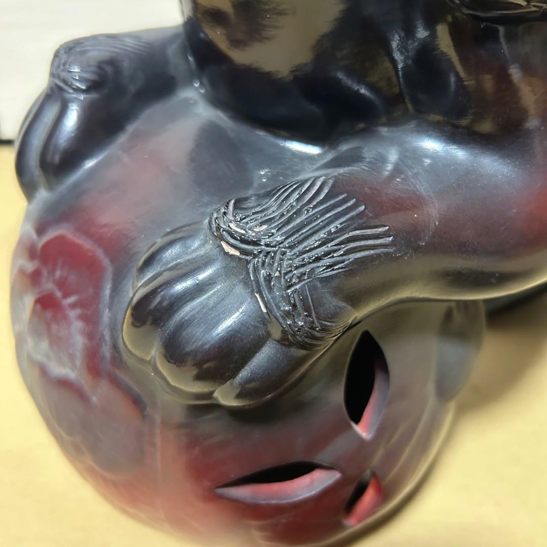 大迫力 32cm 玉乗り獅子 縁起 獅子 シーサー 陶器 骨董 魔除け