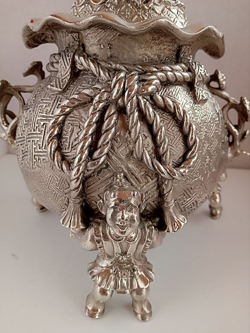 香炉　二上常太郎　元威　茶袋型香炉　洋銀　伝統工芸