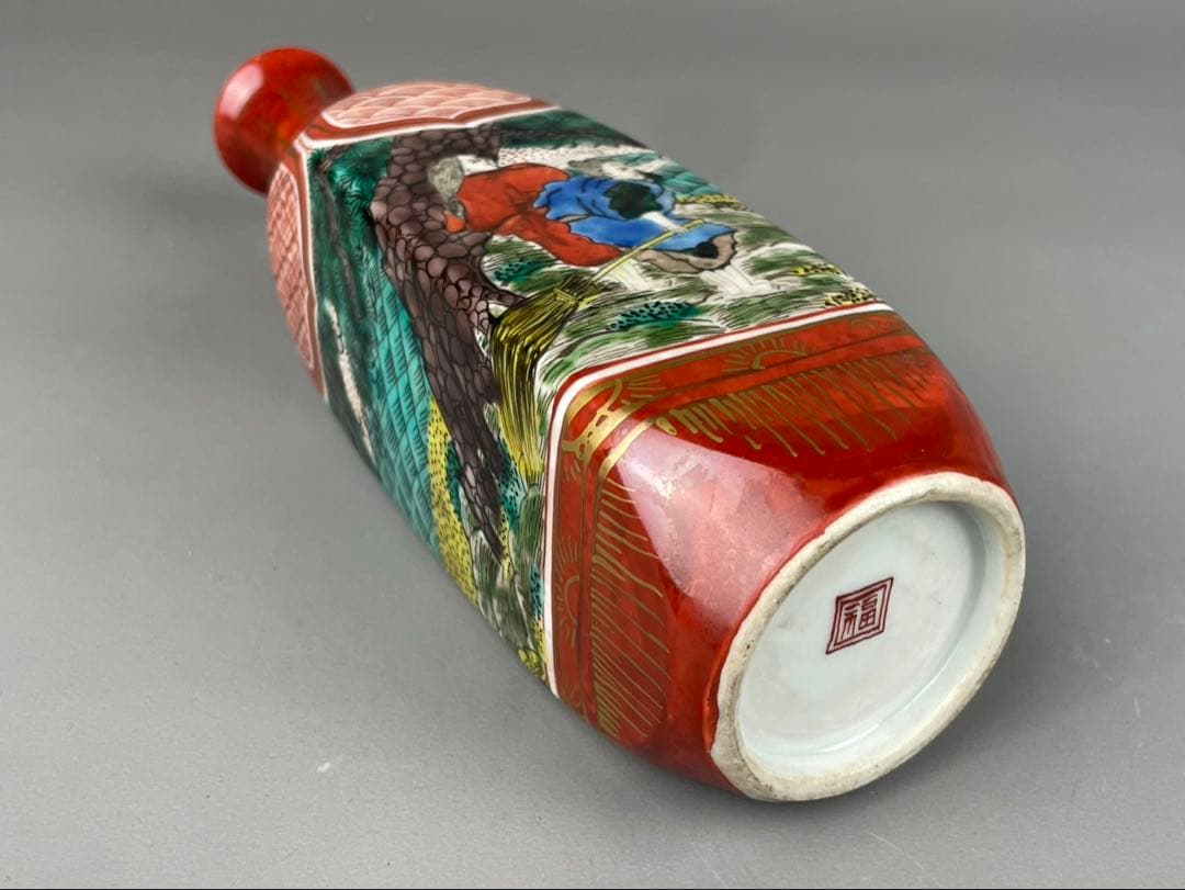 江戸後期〜明治期古 九谷 角福 赤絵 徳利 高砂 金彩 手描 金箔 置物 九谷焼