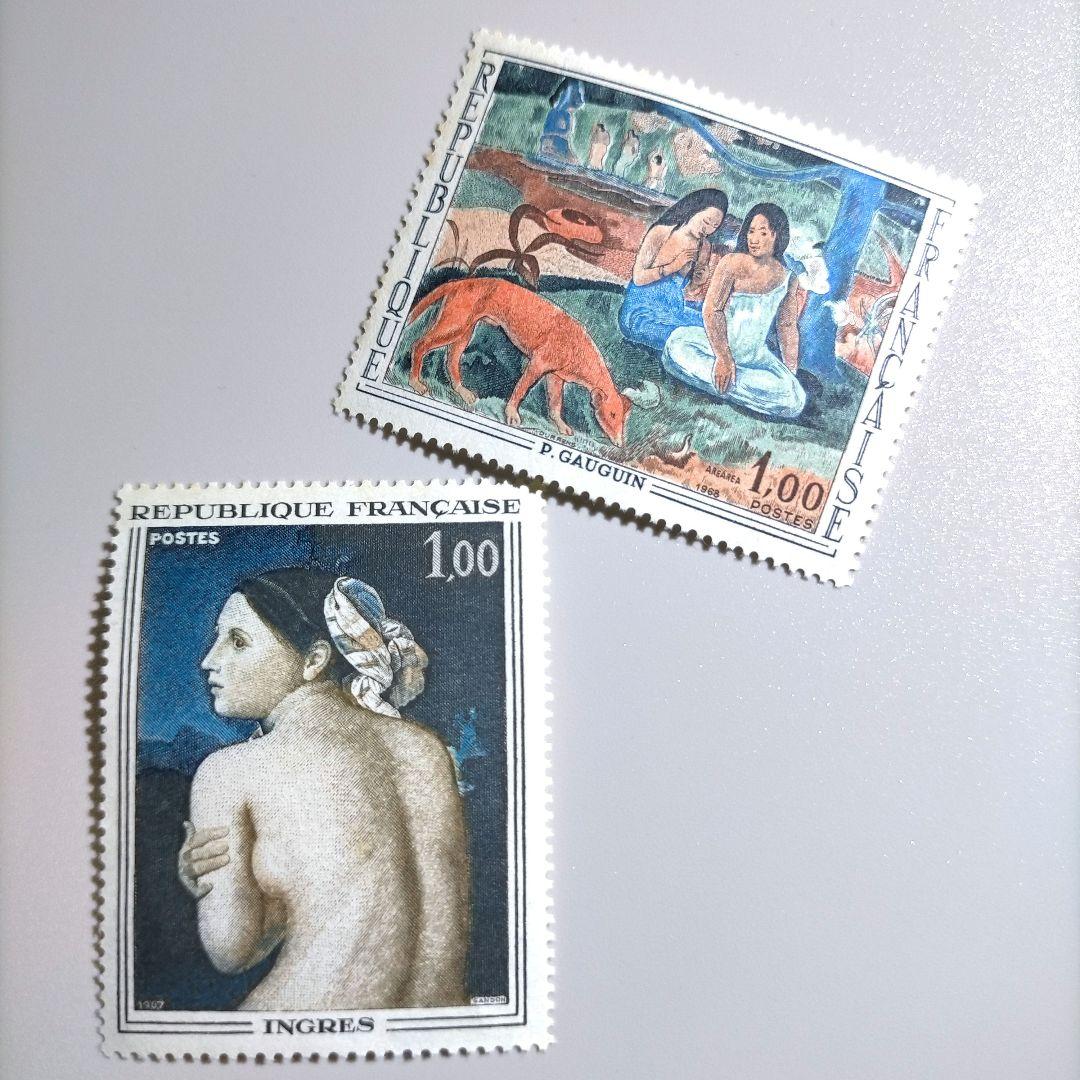 2300 外国切手 フランス 美術シリ一ズ切手 9種未使用 彫刻凹版印刷