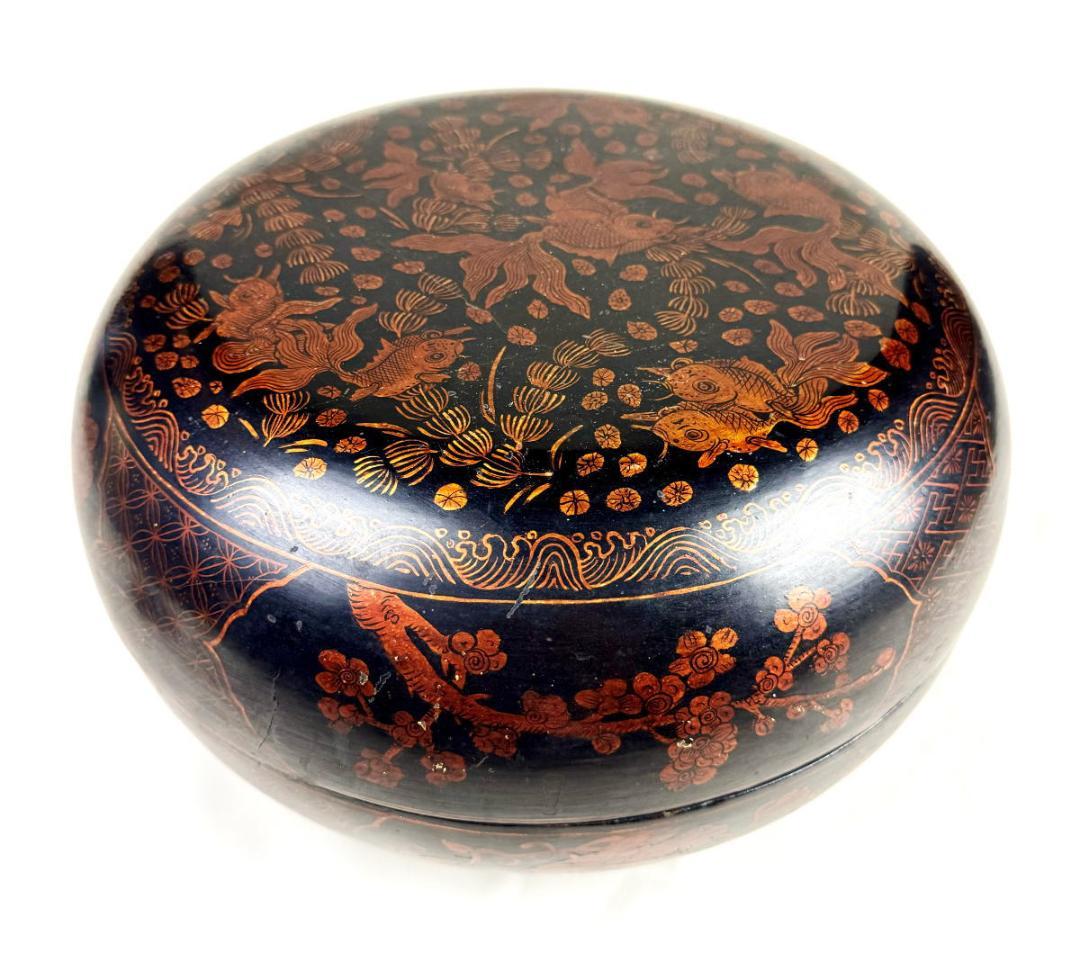 時代物 木製描金魚藻文蒔絵喰籠 菓子器 約直径32cm 漆器 骨董WWWT073