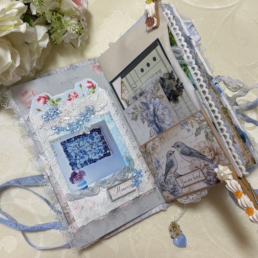 薔薇とレースのジャンクジャーナル・雑記帳　Blue Wedding