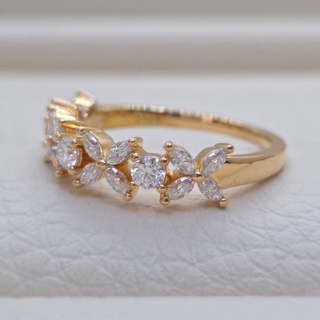 モアサナイト フラワーハーフエタニティリング｜GTC鑑別書付き《約14号》