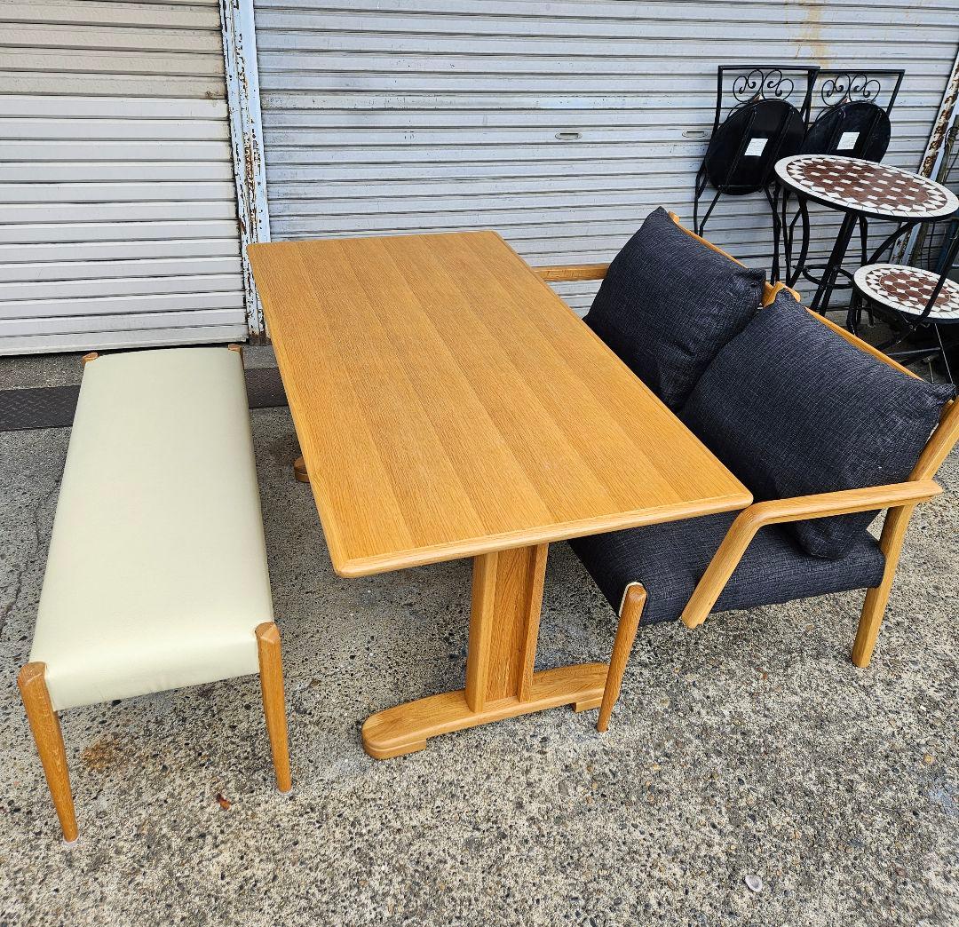 朝日木材加工 オーク材 ダイニングセット テーブル ベンチ 連結椅子 2脚セット