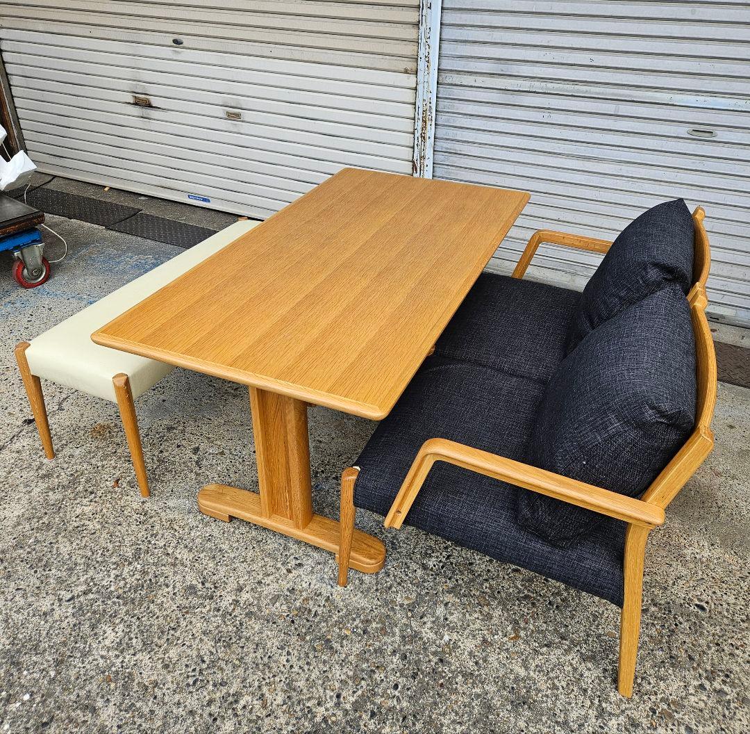 朝日木材加工 オーク材 ダイニングセット テーブル ベンチ 連結椅子 2脚セット