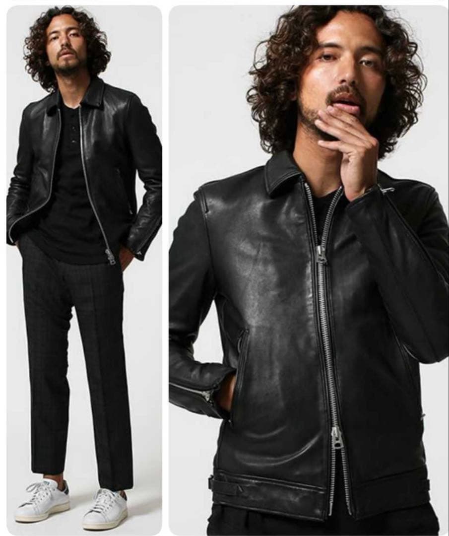 ナノ・ユニバース レザーシングルライダースジャケット