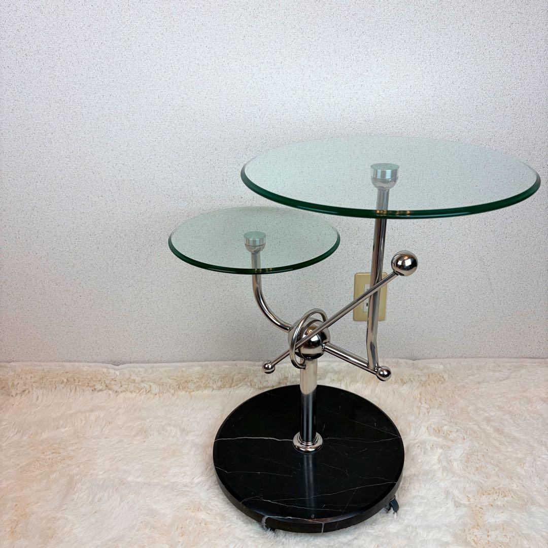 送料無料 サイドテーブル 2段式 ガラス・金属製 大理石