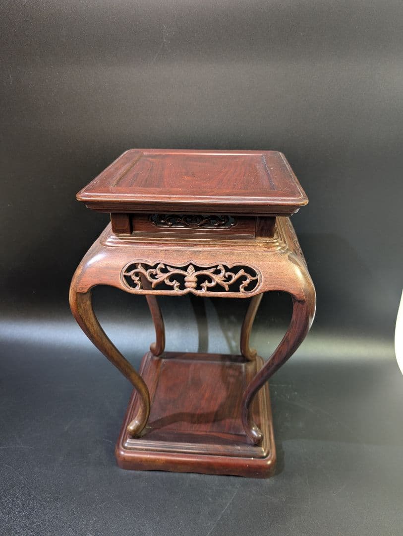 唐木 猫脚 木製 透かし彫り 花台 香炉台 高卓 茶道 華道具 無垢材 3,2㌔