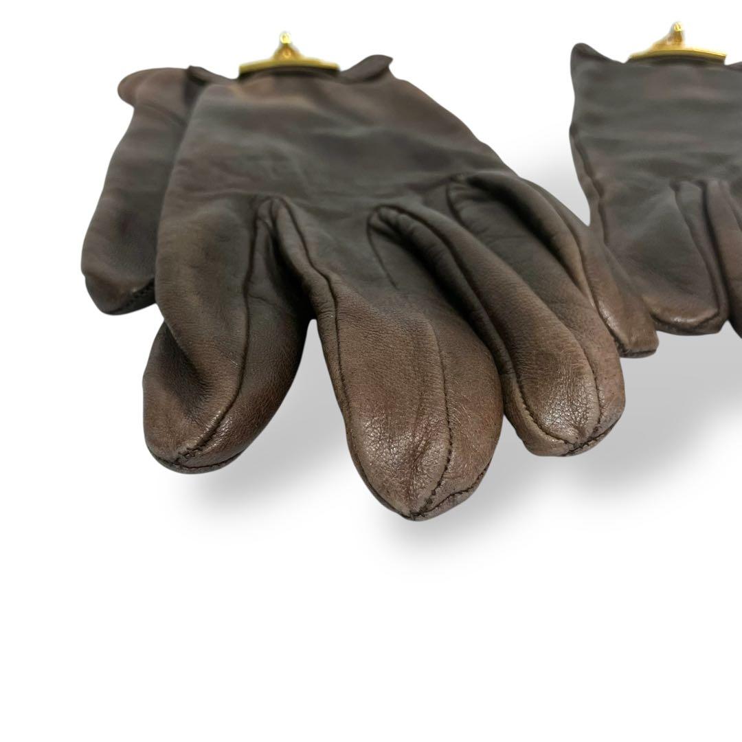 HERMES エルメス 手袋 グローブ ケリー ダークブラウン レザー サイズ7