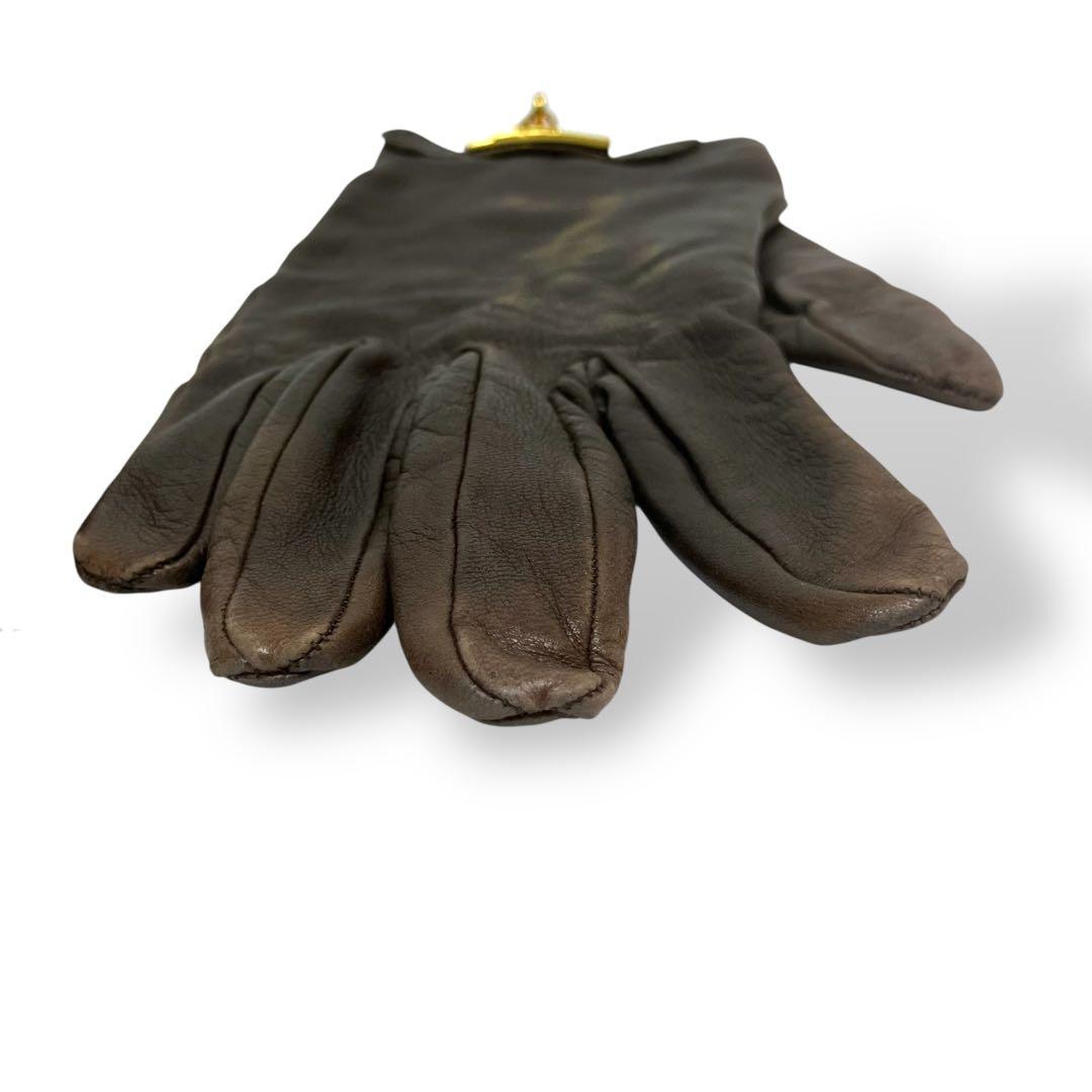 HERMES エルメス 手袋 グローブ ケリー ダークブラウン レザー サイズ7