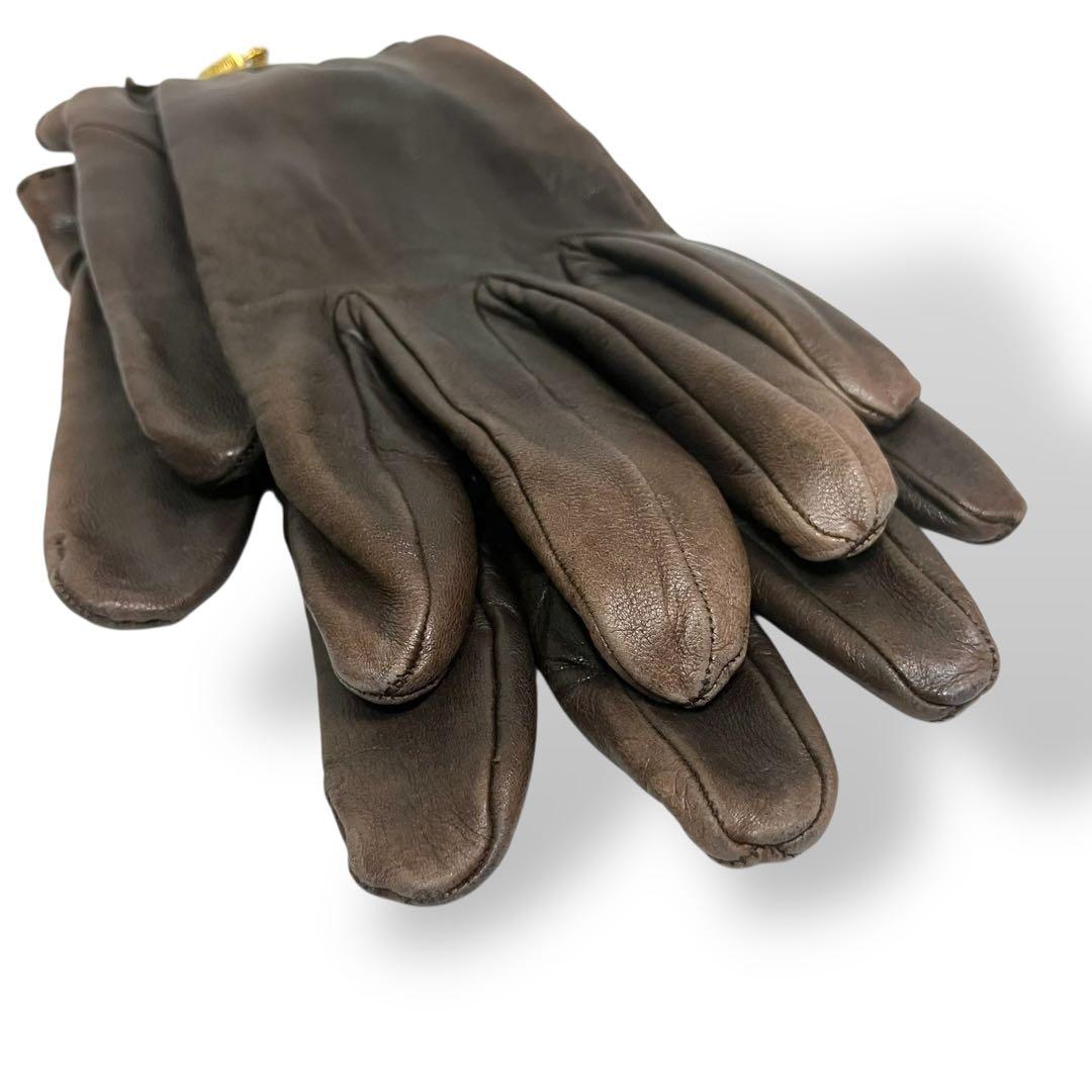 HERMES エルメス 手袋 グローブ ケリー ダークブラウン レザー サイズ7