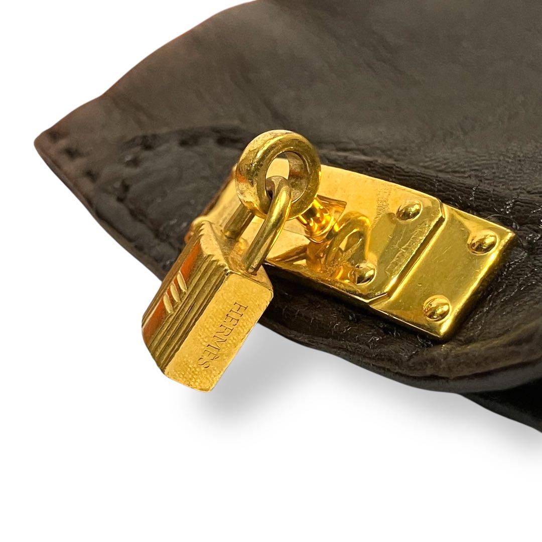 HERMES エルメス 手袋 グローブ ケリー ダークブラウン レザー サイズ7
