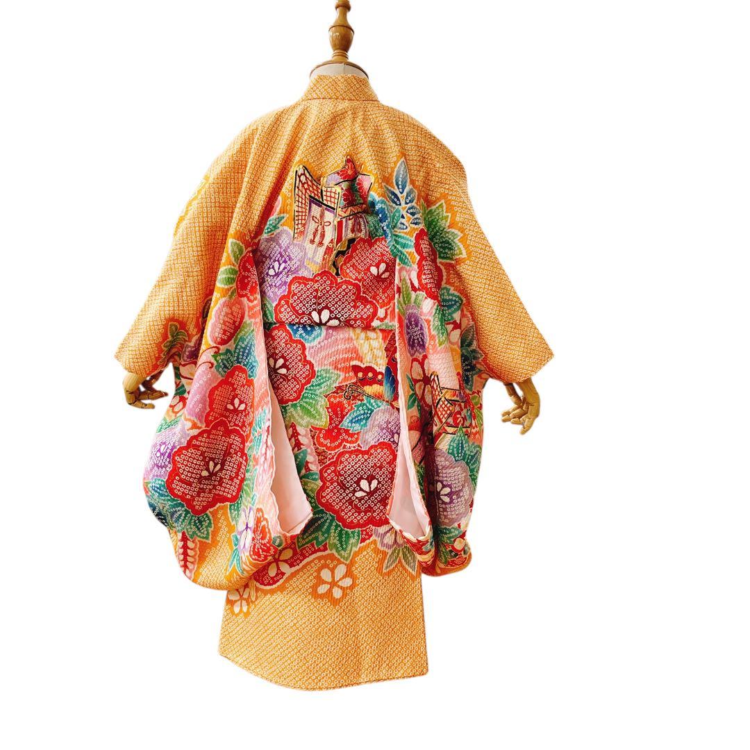 ◎mk-1908　七五三　振袖　着物　女の子　御祝い着　エンボス加工　10-15