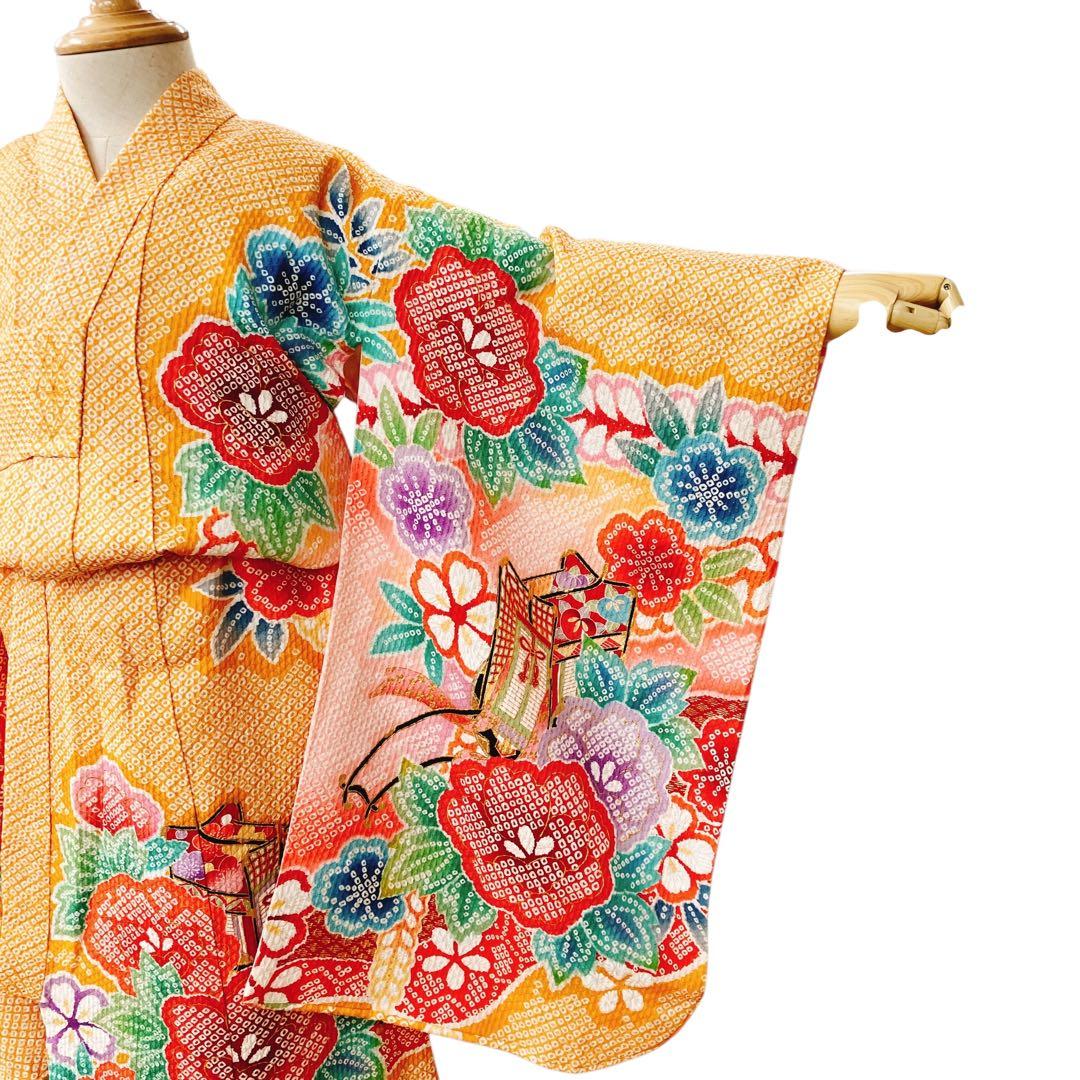 ◎mk-1908　七五三　振袖　着物　女の子　御祝い着　エンボス加工　10-15