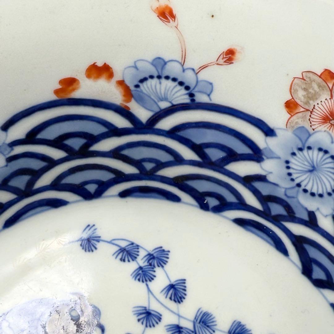 幕末〜明治期　染錦　大鉢　川海老　青海波　桜文様　鳥に松竹梅　二重高台　金魚鉢