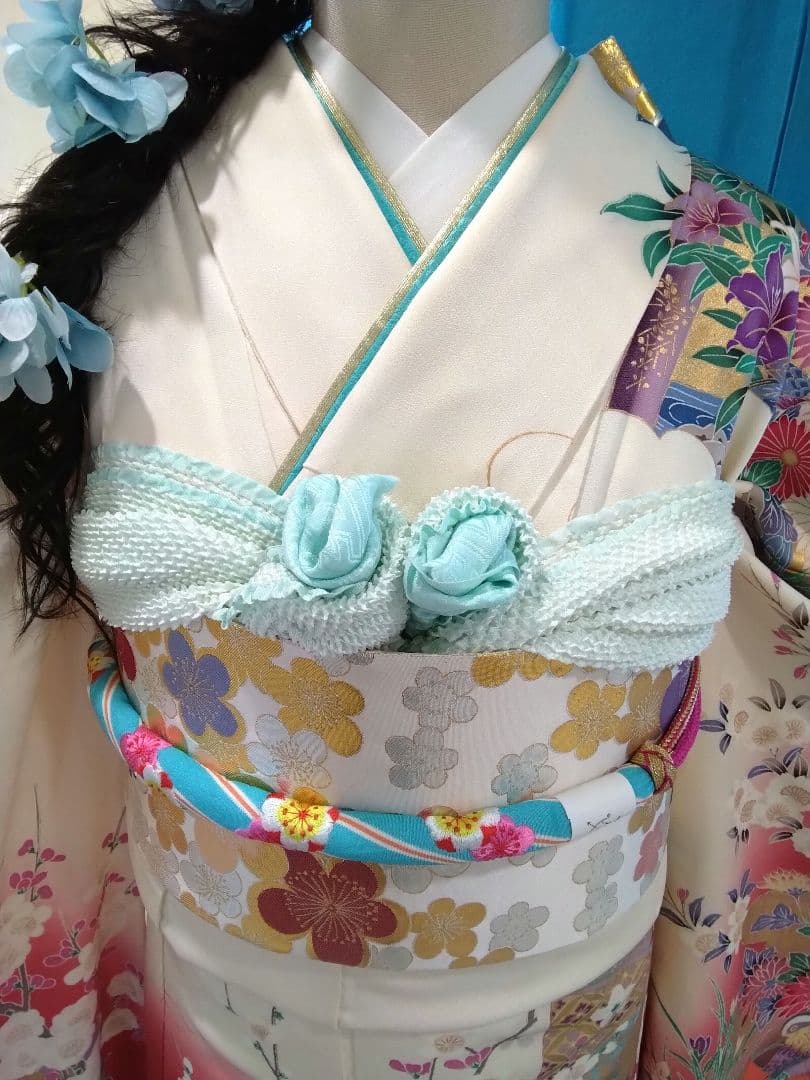 振袖フルセット、正絹振袖成人式、重ね衿、帯揚げ帯締め、西陣袋帯、