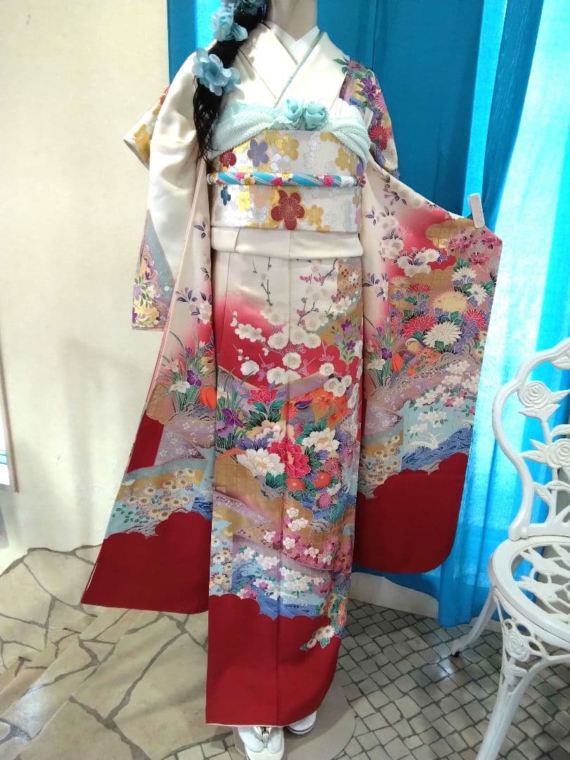 振袖フルセット、正絹振袖成人式、重ね衿、帯揚げ帯締め、西陣袋帯、
