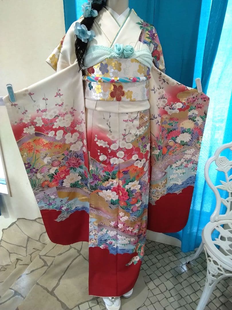 振袖フルセット、正絹振袖成人式、重ね衿、帯揚げ帯締め、西陣袋帯、