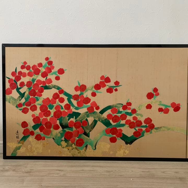 琳派　絹本　紅梅図屏風　梅　屏風　縁起物　日本画　絵画　タペストリー