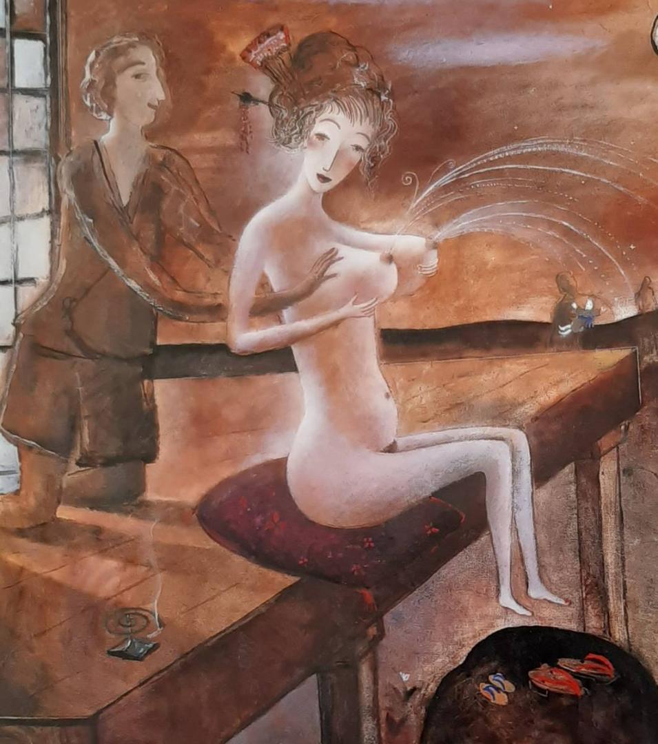 織田広比古、「月とお.ぱい」、希少画集の額装画、四季、風景、人気作品