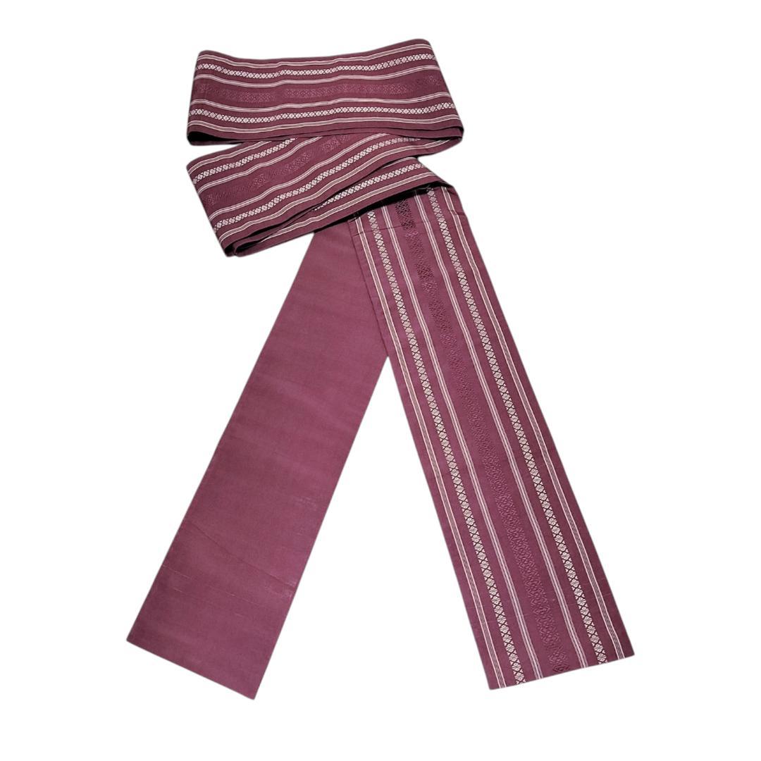 【本場筑前博多織】献上柄 半巾帯 紫　無地　リバーシブル アンティーク　半幅帯