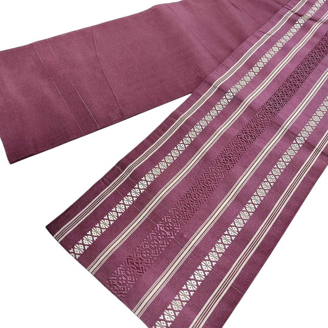 【本場筑前博多織】献上柄 半巾帯 紫　無地　リバーシブル アンティーク　半幅帯