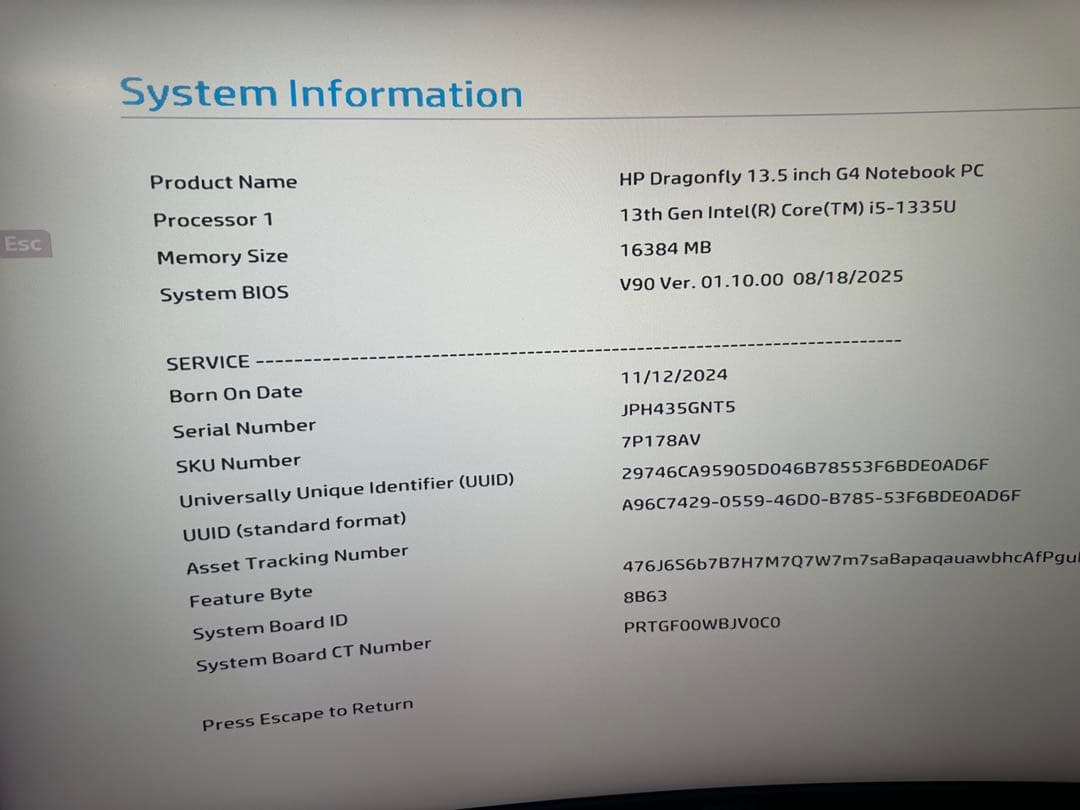 1.HP DragonFly G4 i5-1335 16Gb 12/2024年製