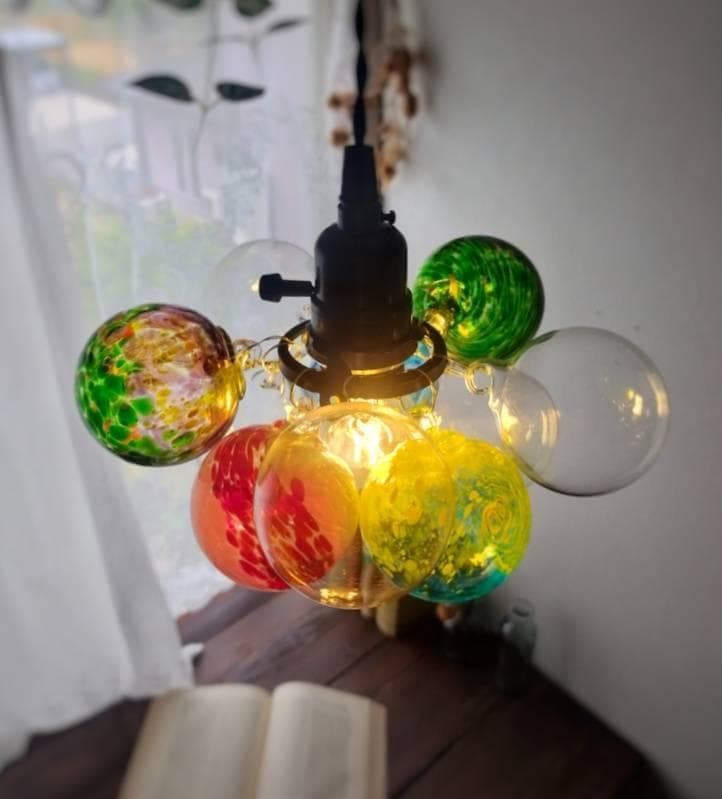 【L】昭和レトロなバブルボールガラスペンダントライトカラフルバブルアンティーク系