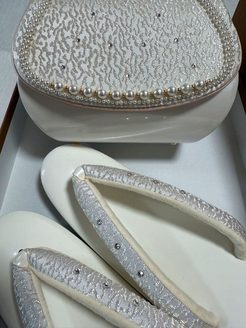 No.7 成人式草履バッグセット　振袖用　パール＆ストーン