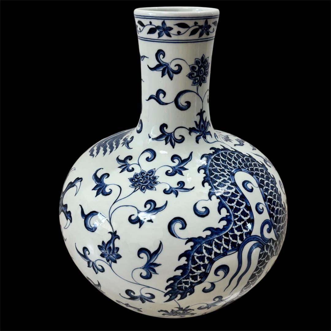 【箱、証明書付】青花龍紋天球瓶　中華民国　国立故宮博物院　壺