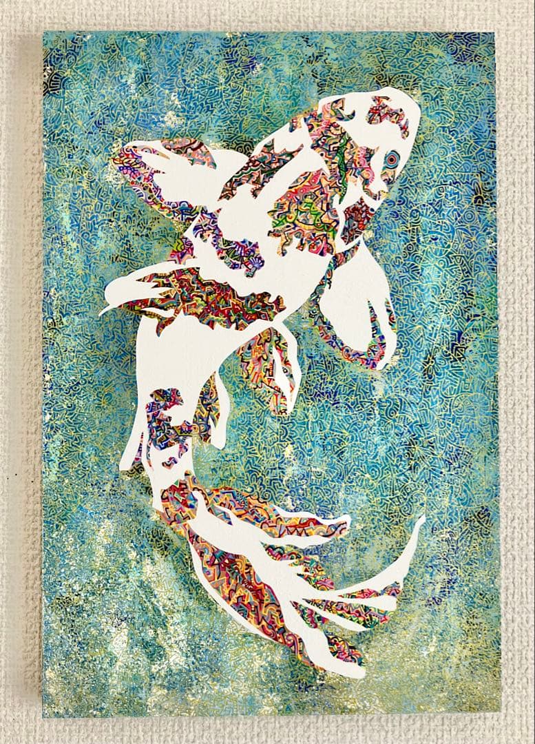原画　鯉　動物画　絵画　アクリル画　現代アート　細密画　手描き　一点物