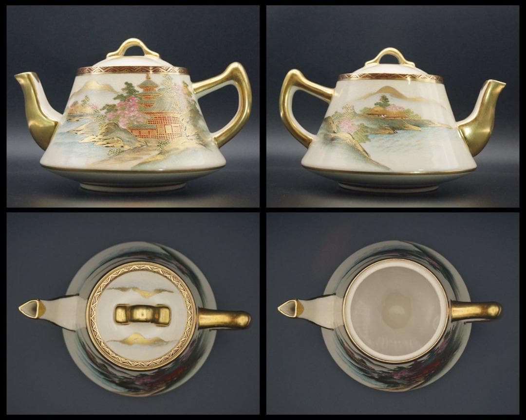 明治最高峰 薩摩焼 金襴手 玉山造 【山水風景図】コーヒー（紅茶）ポット 里帰り