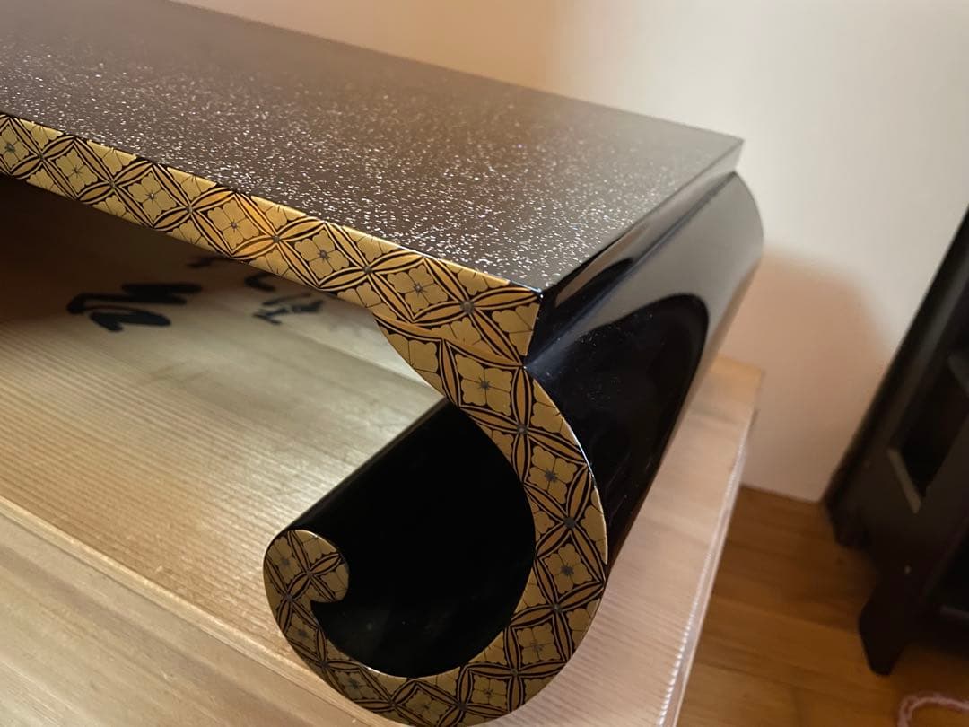 輪島塗 木製花台 青貝梨地黒漆（螺鈿入）