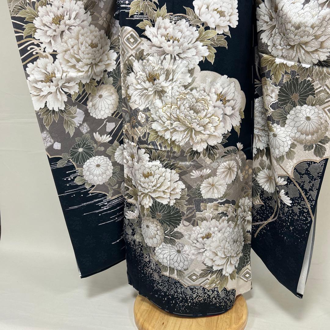 濃紺牡丹と菊の上品な古典振袖フルセット