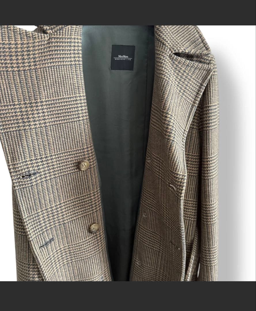 MaxMara グレンチェック柄ダブルブレストコート ウール 40サイズ