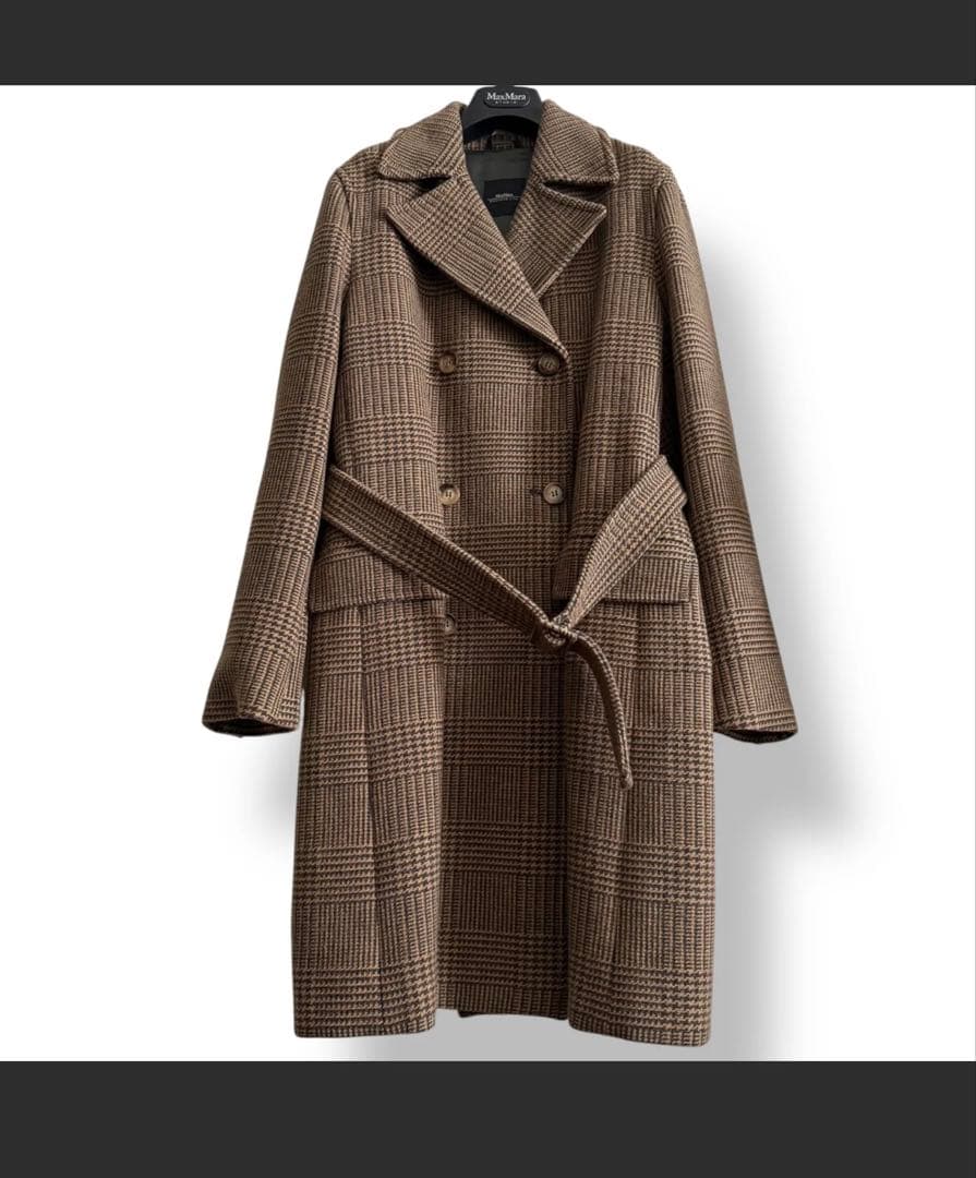 MaxMara グレンチェック柄ダブルブレストコート ウール 40サイズ