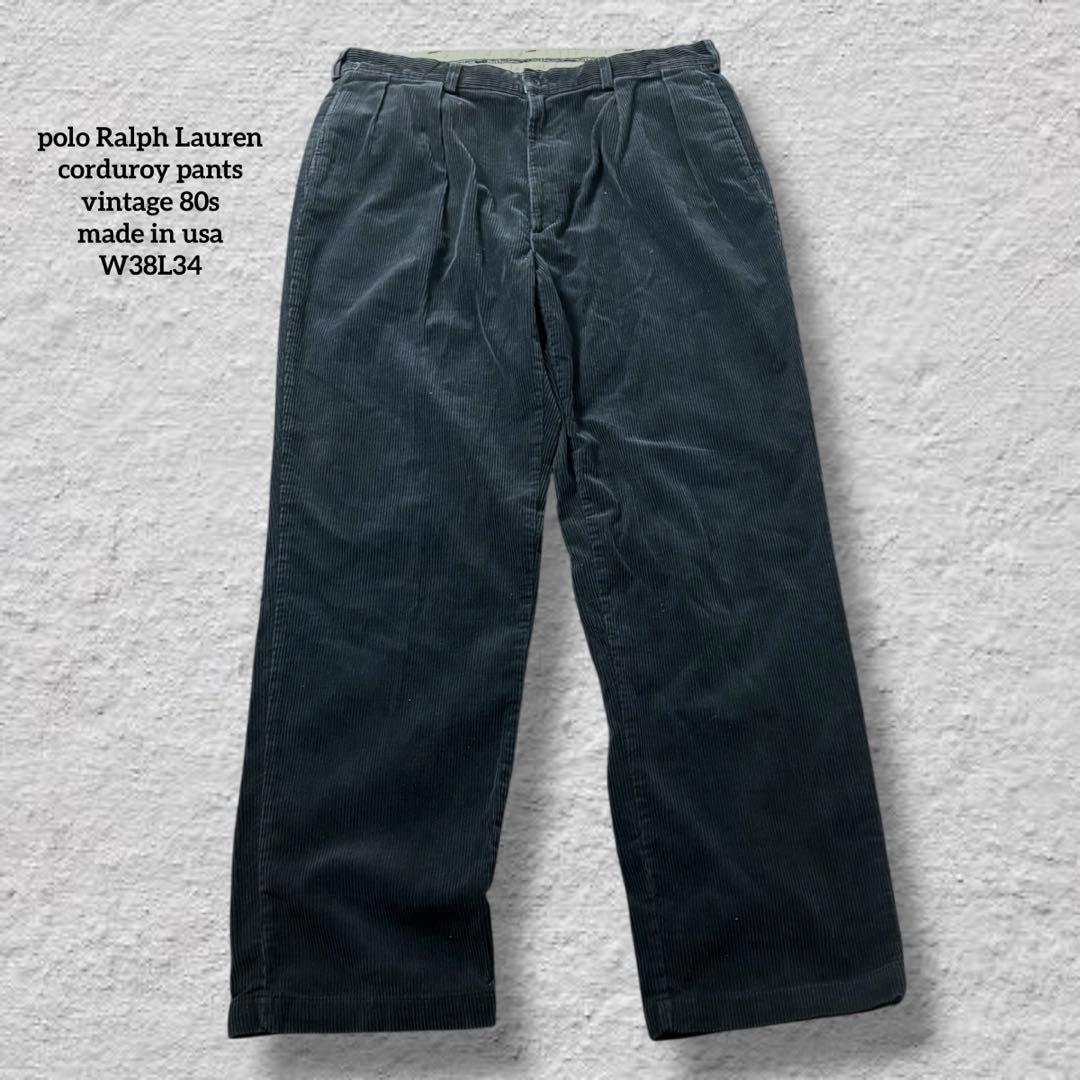 ラルフローレンコーデュロイパンツ2タックUSA製80s古着vintageネイビー