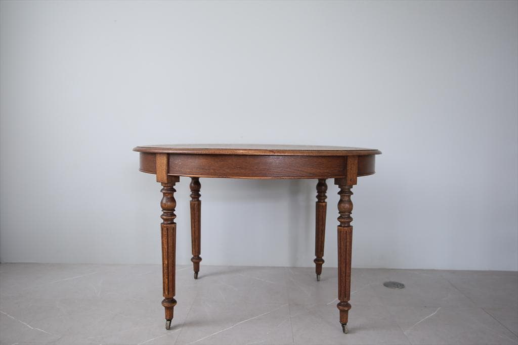 フランスアンティーク木製ダイニングテーブル/オーバル机/作業台(86-144)